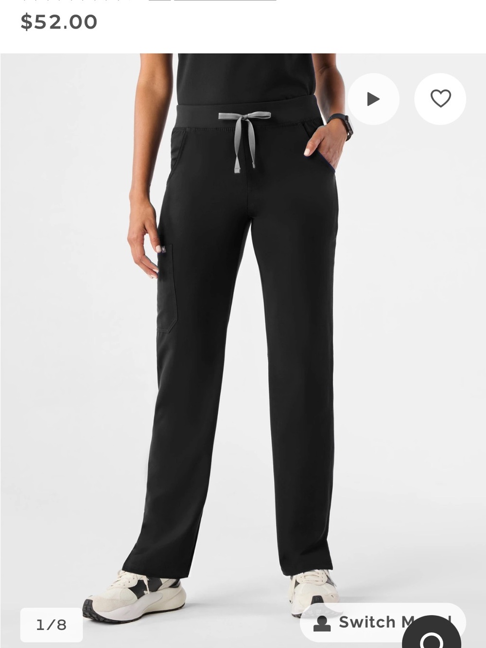 Figs Women’s Black Straight-Leg Scrub Pants with Gray Drawstring